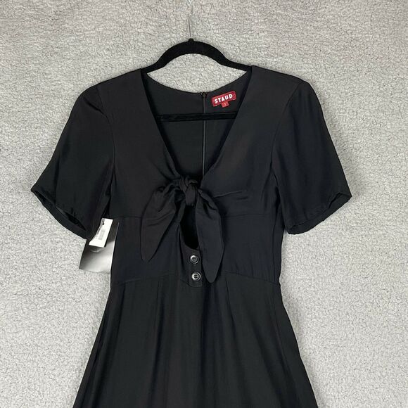 STAUD Jumpsuit Sz 2 Black Gabriella Wide Leg Luxury Designer Keyhole Front NWT - Picture 2 of 11